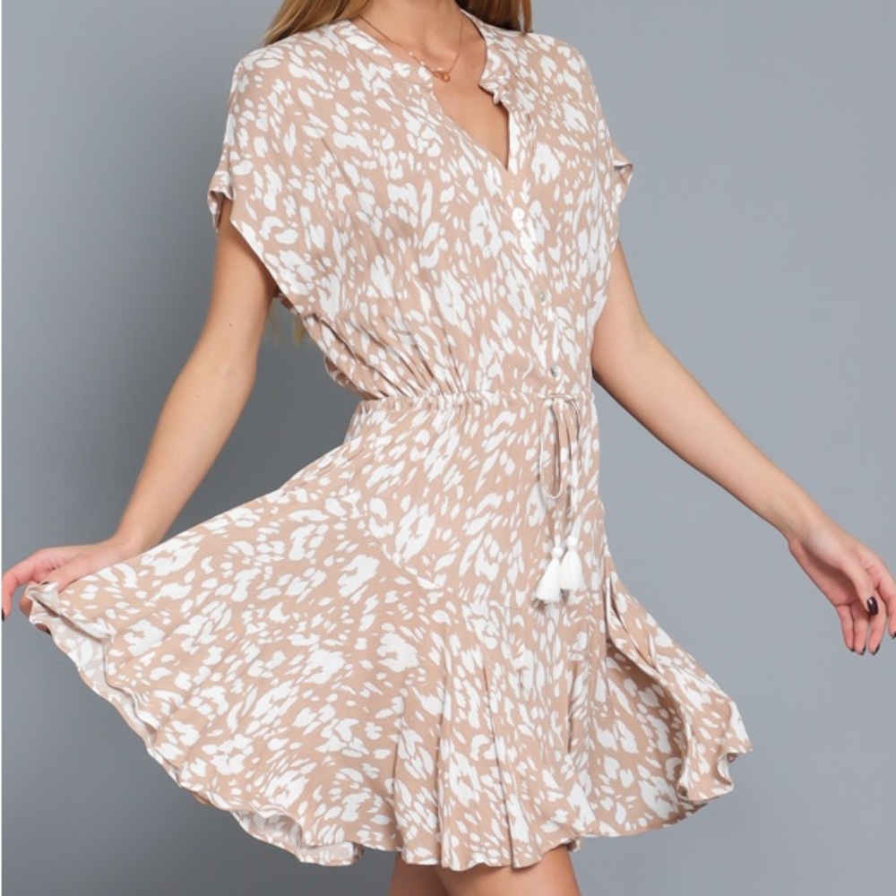Beige and White Patterned Dress